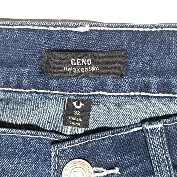 True Religion Geno Relaxed Slim SN Flap Jeans Mens 33x32 Dark Shivering Wash NWT - Picture 2 of 13